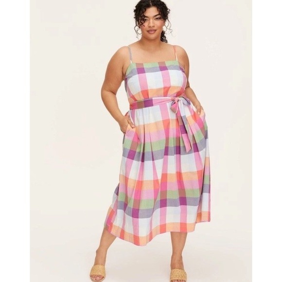 Women's Plaid Tie-Waist Midi Dress - kate spade new‎ york Red/Pink/Green/Blue 1X - Picture 3 of 7